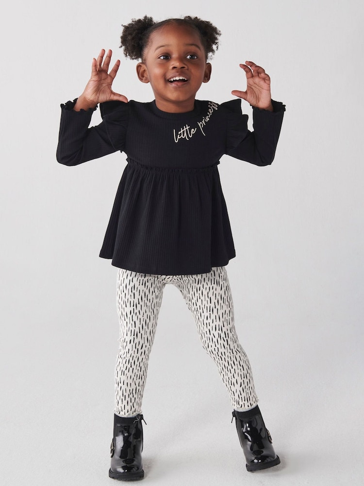 River Island Black Mini Girls Peplum Rib T-Shirt - Image 1 of 5