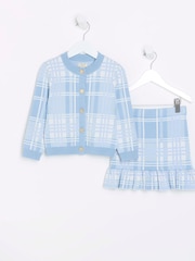 River Island Blue Mini Girls Check Frill Skirt Set - Image 1 of 5