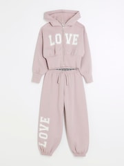 River Island Purple Girls NY Zip 100% Cotton Joggers Set - Image 1 of 5