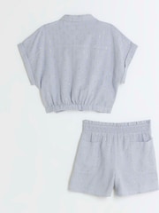 River Island Blue Girls Tie Front Linen 100% Cotton Set - Image 2 of 4