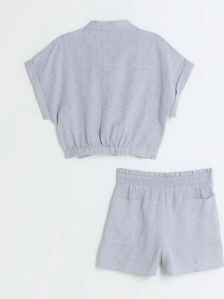 River Island Blue Girls Tie Front Linen 100% Cotton Set - Image 2 of 4 River Island Blue Girls Tie Front Linen 100% Cotton Set - Image 2 of 4