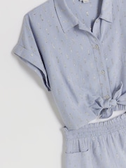 River Island Blue Girls Tie Front Linen 100% Cotton Set - Image 3 of 4