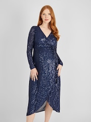 JoJo Maman Bébé Navy Sequin Wrap Maternity Dress - Image 2 of 5