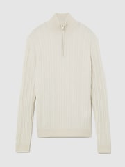 Reiss Parchment Grey Howard Cashmere Cable-Knit Half-Zip Jumper - Image 2 of 6