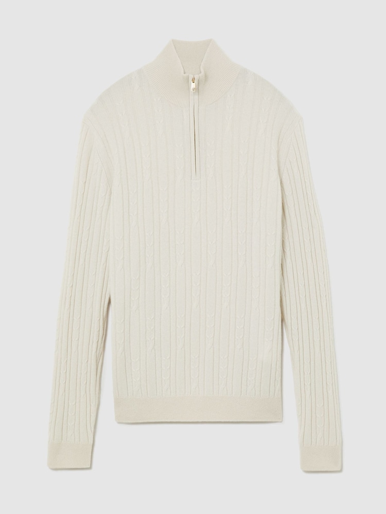 Reiss Parchment Grey Howard Cashmere Cable-Knit Half-Zip Jumper - Image 2 of 6 Reiss Parchment Grey Howard Cashmere Cable-Knit Half-Zip Jumper - Image 2 of 6
