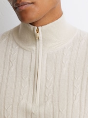 Reiss Parchment Grey Howard Cashmere Cable-Knit Half-Zip Jumper - Image 3 of 6
