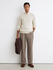Reiss Parchment Grey Howard Cashmere Cable-Knit Half-Zip Jumper - Image 4 of 6