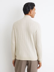 Reiss Parchment Grey Howard Cashmere Cable-Knit Half-Zip Jumper - Image 5 of 6