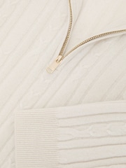 Reiss Parchment Grey Howard Cashmere Cable-Knit Half-Zip Jumper - Image 6 of 6