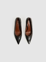 Reiss Black Gwyneth Leather Contrast Court Shoes - Image 3 of 5