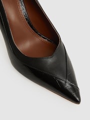 Reiss Black Gwyneth Leather Contrast Court Shoes - Image 5 of 5