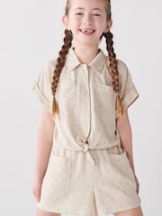 Naturalny - Lniany zestaw dziewczęcy River Island z wiązaniem z przodu, w 100% z bawełny - Image 1 of 5