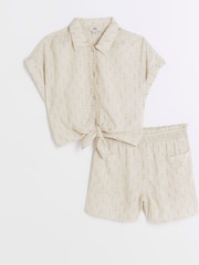 Naturalny - Lniany zestaw dziewczęcy River Island z wiązaniem z przodu, w 100% z bawełny - Image 3 of 5
