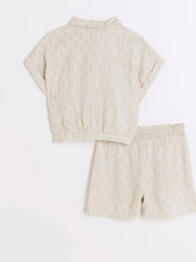 Naturalny - Lniany zestaw dziewczęcy River Island z wiązaniem z przodu, w 100% z bawełny - Image 4 of 5