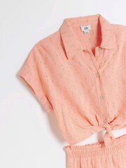 River Island Pink Girls Tie Front Linen 100% Cotton Set - Image 3 of 4