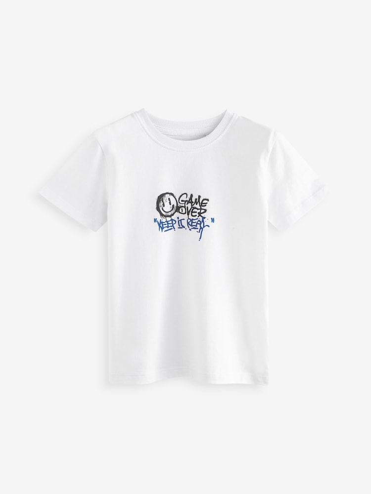 White Game Over Graffiti 100% Cotton Short Sleeve Graphic T-Shirt (3-16yrs) - Image 1 of 3 White Game Over Graffiti 100% Cotton Short Sleeve Graphic T-Shirt (3-16yrs) - Image 1 of 3