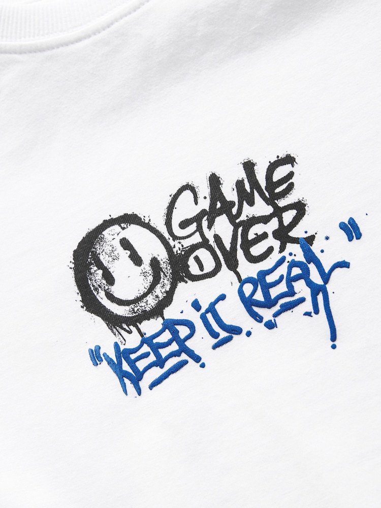 White Game Over Graffiti 100% Cotton Short Sleeve Graphic T-Shirt (3-16yrs) - Image 3 of 3
