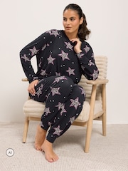 Yours Curve Black Fleece Pyjama Set - Image 3 of 9
