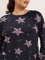 Yours Curve Black Fleece Pyjama Set - Image 5 of 9