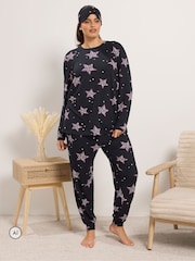 Yours Curve Black Fleece Pyjama Set - Image 6 of 9