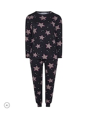 Yours Curve Black Fleece Pyjama Set - Image 7 of 9