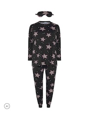 Yours Curve Black Fleece Pyjama Set - Image 9 of 9