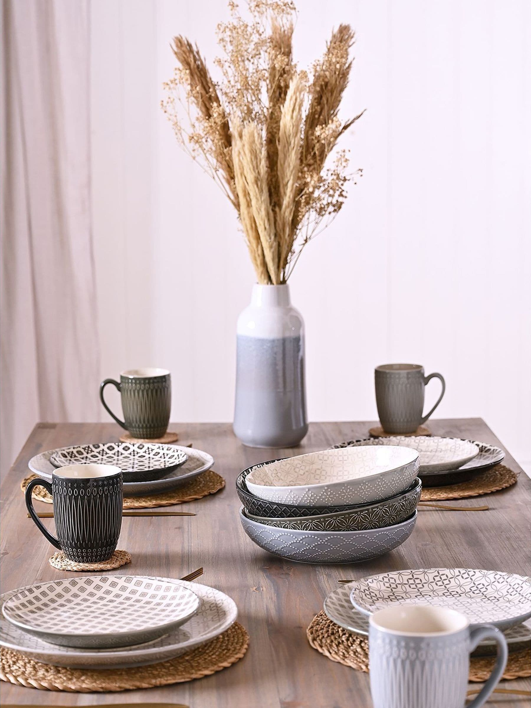 Widdop Unisex Grey Set Of 4 Tile Pattern Pasta Bowls - Image 7