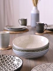 Widdop Set of 4 Grey Tile Pattern Pasta Bowls - Image 2 of 8
