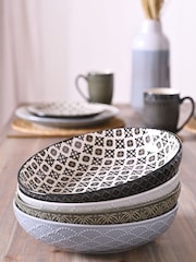 Widdop Set of 4 Grey Tile Pattern Pasta Bowls - Image 3 of 8