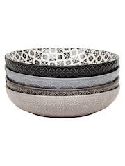 Widdop Set of 4 Grey Tile Pattern Pasta Bowls - Image 8 of 8
