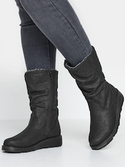 Yours Curve Black Wide Fit Faux Fur Lined Boots - Image 1 of 1