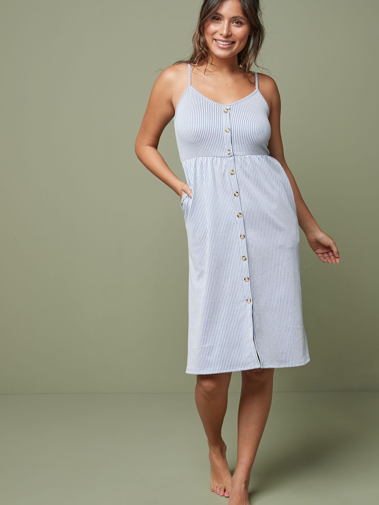 Blue/White Stripe Strappy Dress - Image 1 of 4 Blue/White Stripe Strappy Dress - Image 1 of 4