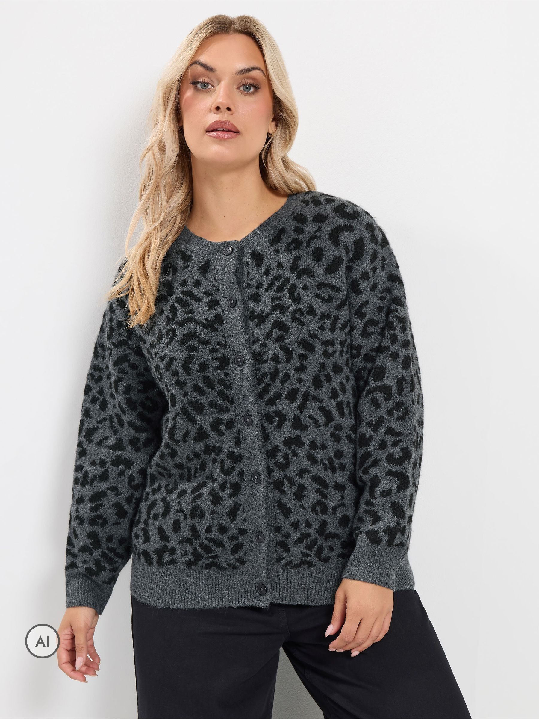Yours Women's Grey Leopard Print Cardigan In Size 30-32 - Image 6