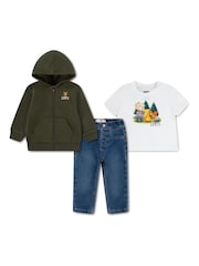 Levi's® Green Campfire T-Shirt, Hoodie and Jeans 3 Piece Set - Image 1 of 5
