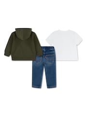 Levi's® Green Campfire T-Shirt, Hoodie and Jeans 3 Piece Set - Image 2 of 5