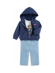 Levi's® Blue Musical Bodysuit, Hoodie and Jeans Set 3 Piece - Image 1 of 5