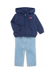 Levi's® Blue Musical Bodysuit, Hoodie and Jeans Set 3 Piece - Image 2 of 5
