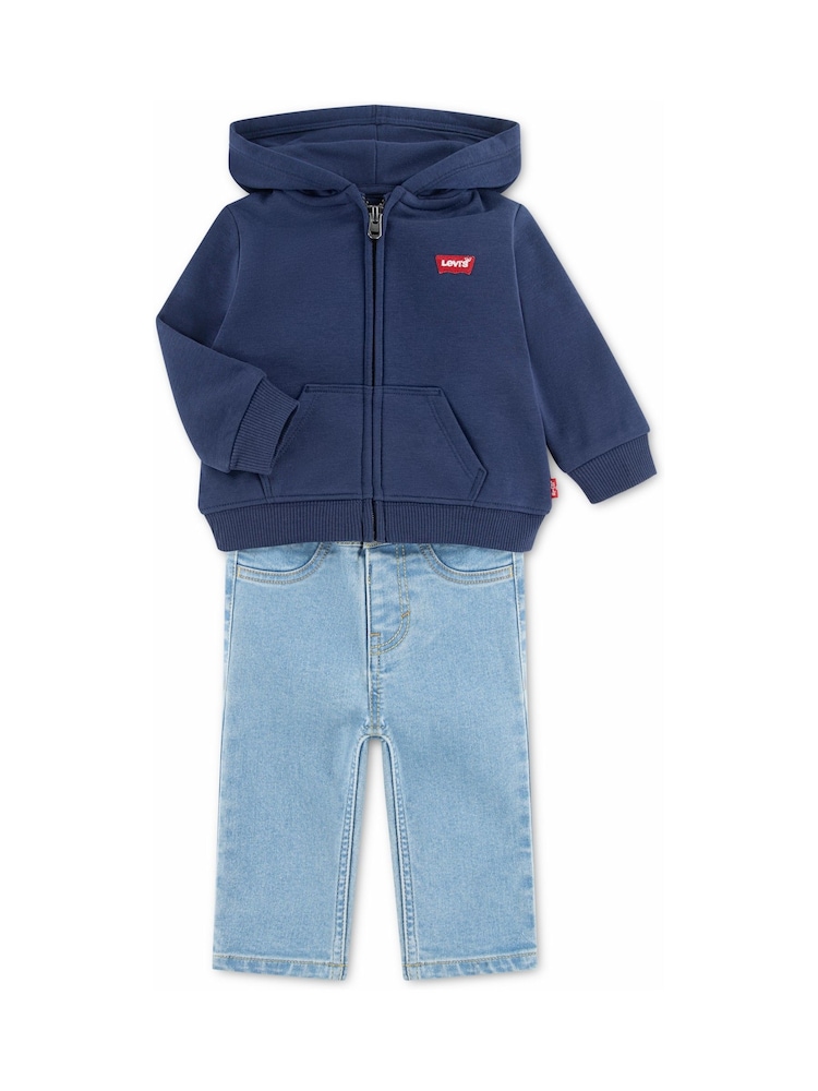 Levi's® Blue Musical Bodysuit, Hoodie and Jeans Set 3 Piece - Image 2 of 5 Levi's® Blue Musical Bodysuit, Hoodie and Jeans Set 3 Piece - Image 2 of 5