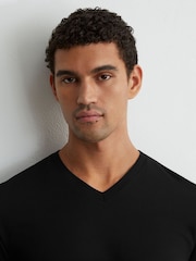 Reiss Black Dayton Cotton V-neck Tailored-Fit T-Shirt - Image 1 of 6