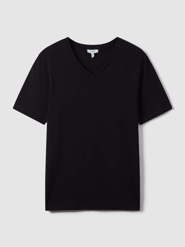 Reiss Black Dayton Cotton V-neck Tailored-Fit T-Shirt - Image 2 of 6
