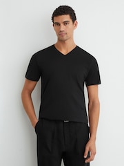 Reiss Black Dayton Cotton V-neck Tailored-Fit T-Shirt - Image 4 of 6