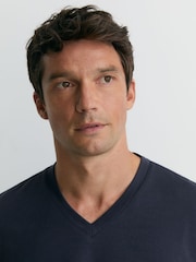 Reiss Navy Malibu Cotton V-Neck Relaxed-Fit T-Shirt - Image 1 of 6