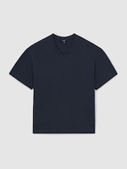 Reiss Navy Malibu Cotton V-Neck Relaxed-Fit T-Shirt - Image 2 of 6