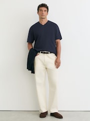 Reiss Navy Malibu Cotton V-Neck Relaxed-Fit T-Shirt - Image 4 of 6