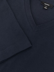 Reiss Navy Malibu Cotton V-Neck Relaxed-Fit T-Shirt - Image 6 of 6