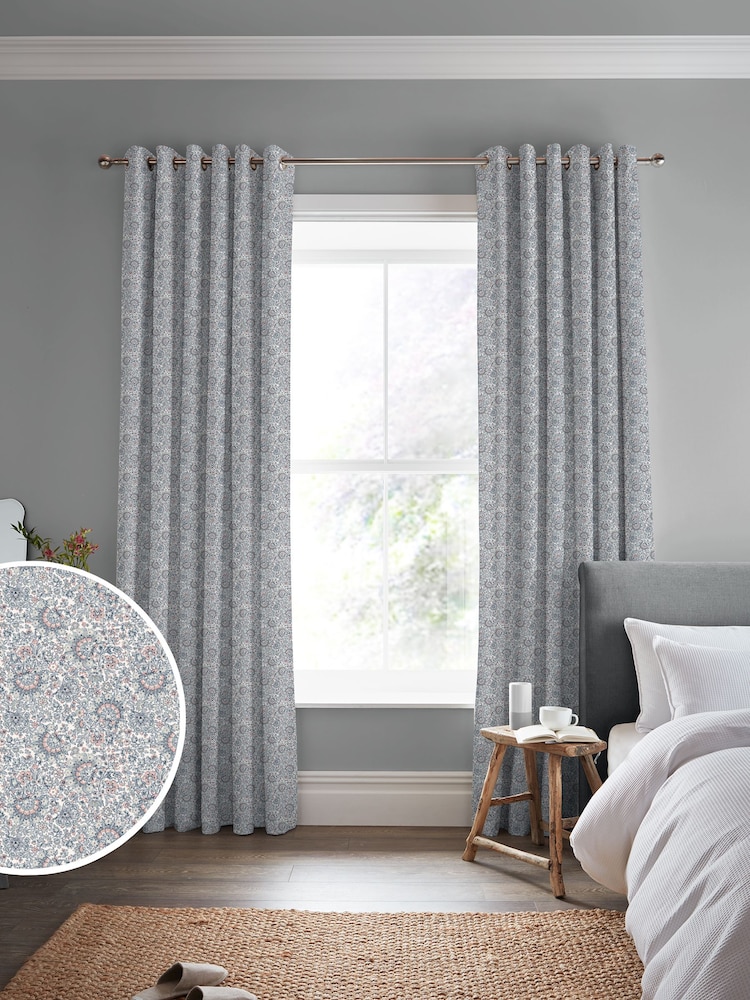 Laura Ashley Pale Slate Painswick Paisley Made to Measure 100% Cotton Curtains - Image 1 of 9