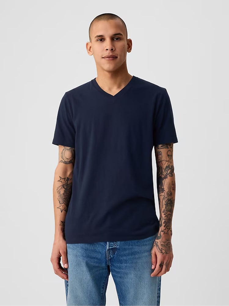 Azul - Cuello de pico - Camiseta clásica de algodón 100 % y manga corta de Gap - Imagen 2 de 5