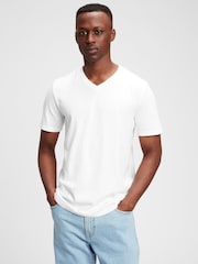 Gap White V-Neck Classic 100% Cotton Short Sleeve T-Shirt - Image 1 of 5