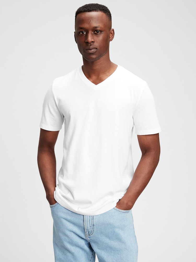 Gap White V-Neck Classic 100% Cotton Short Sleeve T-Shirt - Image 1 of 5