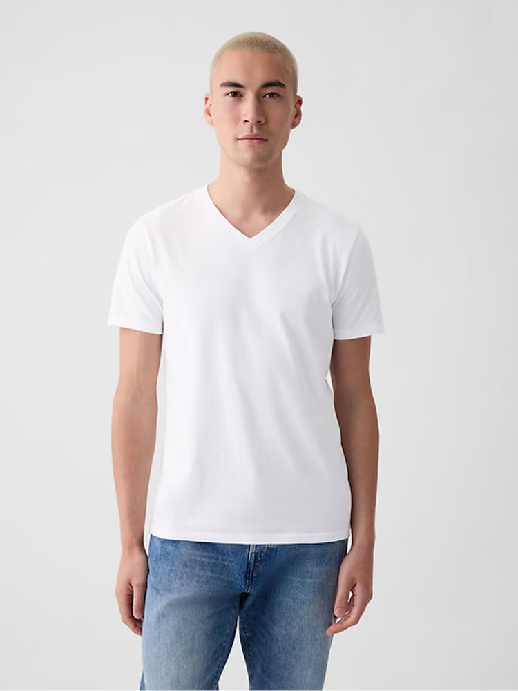 Gap White V-Neck Classic 100% Cotton Short Sleeve T-Shirt - Image 2 of 5